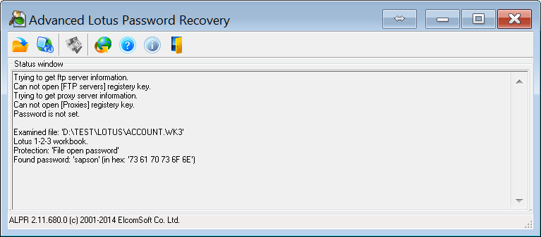 Advanced Lotus Password Recovery shows an empty window